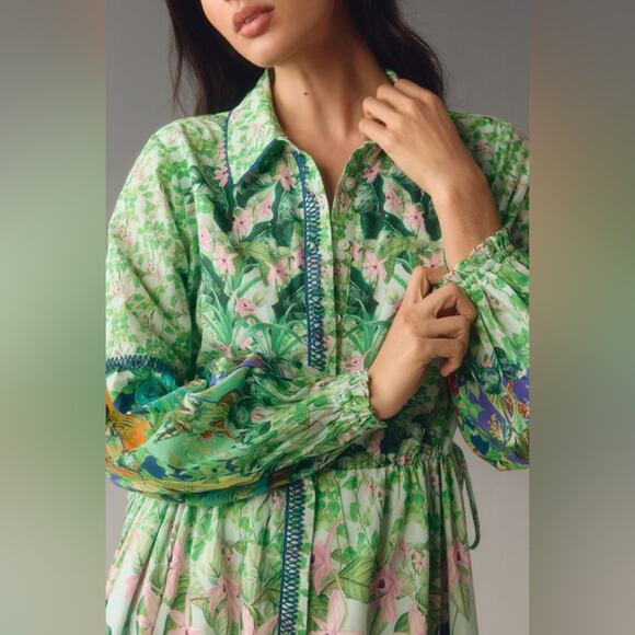 By Anthropologie Long-Sleeve Printed Maxi Shirt Dress - Picture 4 of 9